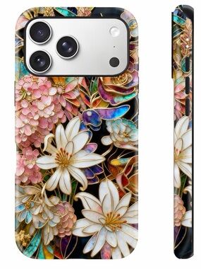 I-Phone 17 Max Pro Floral Mosaic Protective Phone Case - Pink & White